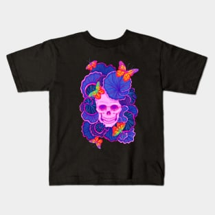 Monarch Skull: Monarch butterflies on hot pink skull Kids T-Shirt